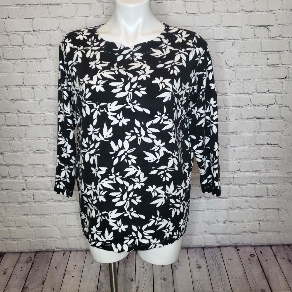 Coldwater Creek Black and White Floral Top Size L